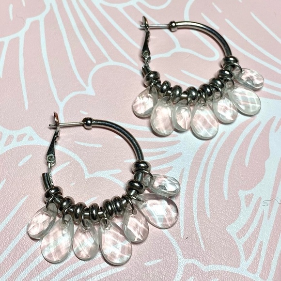 Clear Dangling Crystal Hoop Earrings with Hinge Closure - Picture 2 of 2